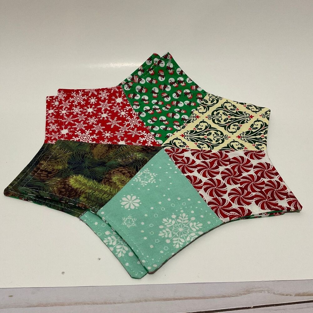Set of Handmade Christmas Fabric Placements– Reversible Holiday Table Decor